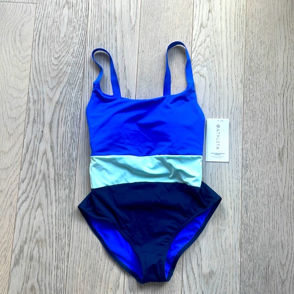 BNWT Athleta Coastline one piece swimsuit bathing suit Size Small Blue Summer - Picture 2 of 8